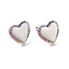 Colorful Cubic Zirconia Heart Stud Earrings EJEW-C030-06P-1