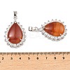 Natural Red Agate & Rhinestone Pendants G-K338-31P-11-3