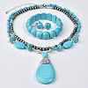 Teardrop Synthetic Turquoise Pendant Necklaces & Dangle Earrings & Stretch Bracelets Sets FS-WGCD8C0-01-3