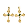 Cross with Flower Brass Micro Pave Cubic Zirconia Pendants KK-G435-06G-3