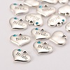 Wedding Theme Antique Silver Tone Tibetan Style Heart with Bride Rhinestone Charms X-TIBEP-N005-12A-2