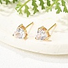 Heart Brass Pave Cubic Zirconia Stud Earrings for Women EJEW-G428-29B-02-2