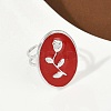 Oval with Rose Pattern 304 Stainless Steel Enamel Finger Rings for Women RJEW-G355-10P-02-2
