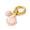 Brass Micro Pave Clear Cubic Zirconia and Enamel Double Shell Shape Pendant Decorations KK-C119-04G-01-2