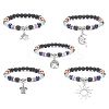 Natural Mixed Gemstone Round Beaded Stretch Bracelets with Alloy Charms BJEW-JB09403-1