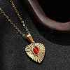 304 Stainless Steel Red Cubic Zirconia Heart Pendant Necklaces NJEW-S439-06G-3