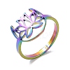 Ion Plating(IP) 304 Stainless Steel Hollow Lotus Adjustable Ring for Women RJEW-M149-30RC-3