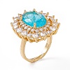 Deep Sky Blue Glass Oval Adjustable Ring with Cubic Zirconia RJEW-J017-VC498-4