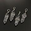 Faceted Bullet Platinum Plated Brass Quartz Crystal Double Terminated Pointed Pendants G-J265-15-1