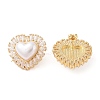 Rack Plating Heart Brass Micro Pave Clear Cubic Zirconia Stud Earring for Women EJEW-G394-38G-1