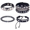 4Pcs 4 Styles Punk Style Hematite Round Beaded Stretch Bracelets & Rivets Bracelets  with Alloy Braided Bead Bracelets & Imitation Leather Bangles for Men Women BJEW-WH20002-09B-6