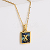 304 Stainless Steel Pave Natural Paua Shell Rectangle Initial Pendant Necklaces for Women FS-WG38E89-24-1