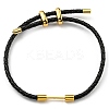 Brass Column Bar Link Bracelet with Leather Cords BJEW-G675-05G-11-1