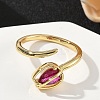 Flower Brass Micro Pave Cubic Zirconia Cuff Rings for Women RJEW-A069-05G-02-2