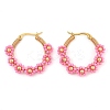 304 Stainless Steel & Bohemian Beaded Flower Hoop Earrings for Women EJEW-R001-02G-03-2