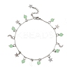 201 Stainless Steel Moon Star & Natural Dyed Malaysia Jade Round Charm Brass Bar Link Chain Anklets AJEW-AN00732-03-2