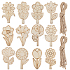 1Set Flower Unfinished Blank Wooden Pendants Set for Painting Arts HJEW-SC0002-71-1