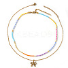304 Stainless Steel Pendant Colorful Glass Beaded Double Layer Necklaces for Daily Wear WG8061-1-1