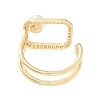 Rack Plating Rectangle Brass Micro Pave Cubic Zirconia Open Cuff Rings for Women RJEW-B064-01G-3