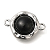 Brass Pave Black Glass Half Round Links Connector Charms KK-K388-19P-1
