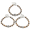 304 Stainless Steel & Natural Tiger Eye Round Beaded Bracelets for Women BJEW-G717-13-1