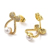 Bowknot Brass Micro Pave Clear Cubic Zirconia Stud Earrings EJEW-A040-01G-2