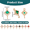 11Pcs 11 Colors Brass Pave Cubic Zirconia Connector Charms KK-HS0001-95-2