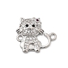 Brass Micro Pave Black and Clear Cubic Zirconia Cat Shape Connector Charms KK-L262-08P-1