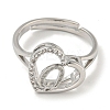 Heart with Letter Rack Plating Brass Micro Pave Cubic Zirconia Adjustable Rings for Women RJEW-I105-06P-Q-2