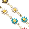 Brass Enamel Daisy Flower Link Chain Bracelet Making AJEW-JB01438-02-4