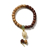 Two Tone Sandalwood Beaded Stretch Bracelet with Resin Cat Charm for Women BJEW-B080-14-1
