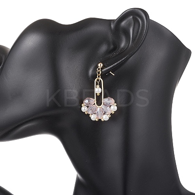 Fan Glass Dangle Stud Earrings EJEW-MZ00674-02-1