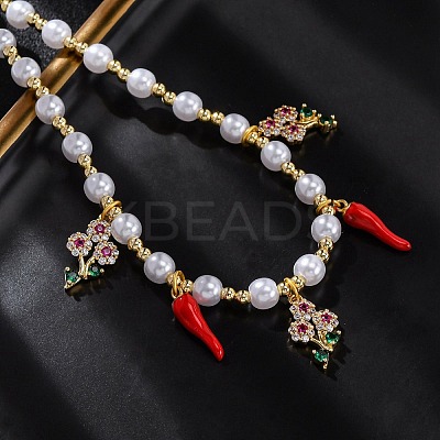 Brass Micro Pave Clear Cubic Zirconia Beaded Necklaces NJEW-Z059-06G-01-1