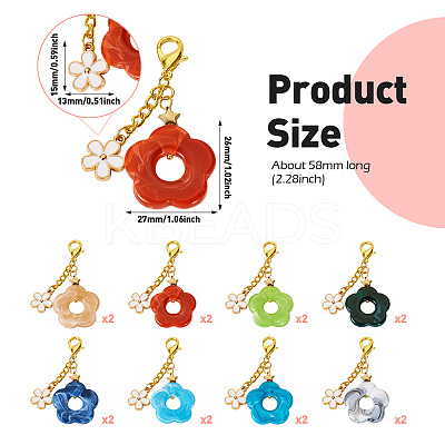 16Pcs 8 Colors Acrylic Flower Pendant Locking Stitch Markers HJEW-TA0001-19-1