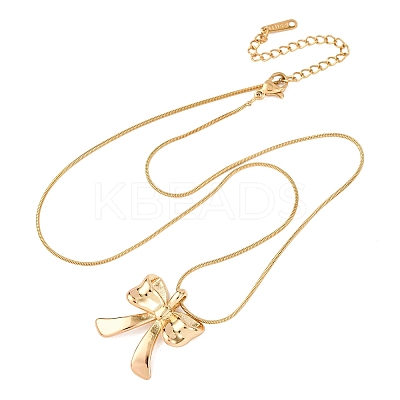 304 Stainless Steel Bowknot Pendant Snake Chain Necklaces for Women NJEW-F354-06G-1