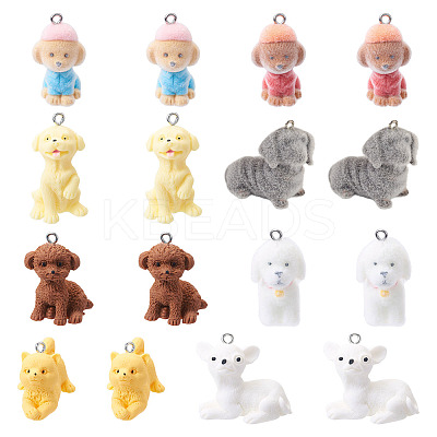 16Pcs 8 Styles Flocky Resin Pendants RESI-TA0003-61-1