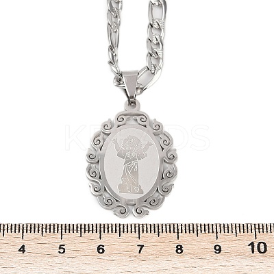 Oval with Virgin Pattern 201 Stainless Steel Pendant Necklaces for Men Women NJEW-K283-22P-1