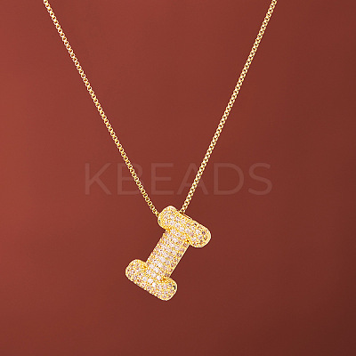 Brass Micro Pave Clear Cubic Zirconia Initial Pendant Necklaces for Women FS-WGDC51D-09-1