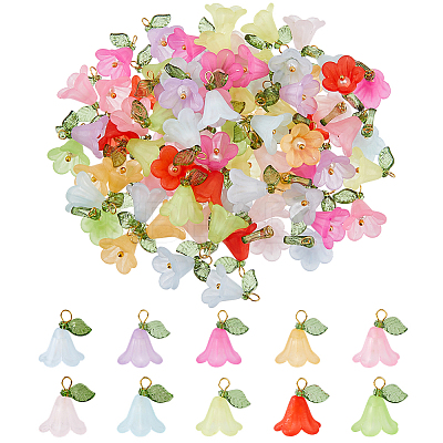 80Pcs 10 Colors Acrylic Shell Pearl Pendants PALLOY-FH00060-1