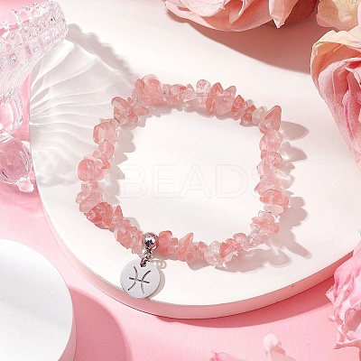Synthetic Cherry Quartz Glass Chip Beaded Stretch Bracelets BJEW-JB11133-02-1