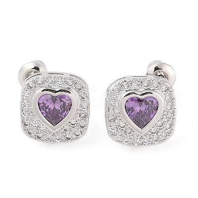 Rack Plating Brass Micro Pave Cubic Zirconia Stud Earrings EJEW-I304-08P-05-1