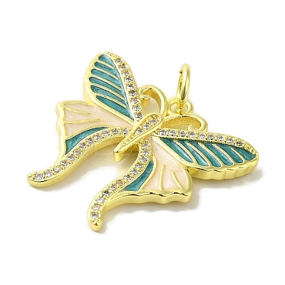 Brass Enamel Micro Pave Cubic Zirconia Pendants KK-Z042-09G-02-1
