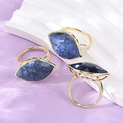 Horse Eye Natural Gemstone Cuff Rings RJEW-M076-04G-1