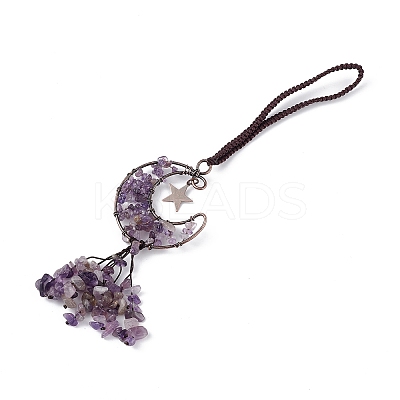 Natural Amethyst Moon with Chips Tassel Pendant Decorations G-L524-07R-B05-1