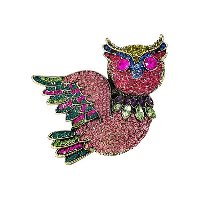 Owl Alloy Rhinestone Brooches PW-WG13AF2-01-1
