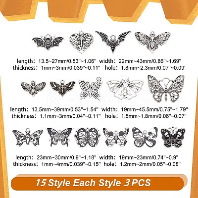 45pcs 15 styles Halloween Alloy Enamel & Tibetan Style Pendants ENAM-AR0001-56-1