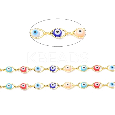 304 Stainless Steel & Evil Eye Glass Beads Link Chain CHS-D034-01G-1