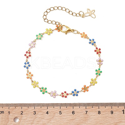 Sunflower 304 Stainless Steel Enamel Link Chain Bracelets for Women BJEW-JB13566-1