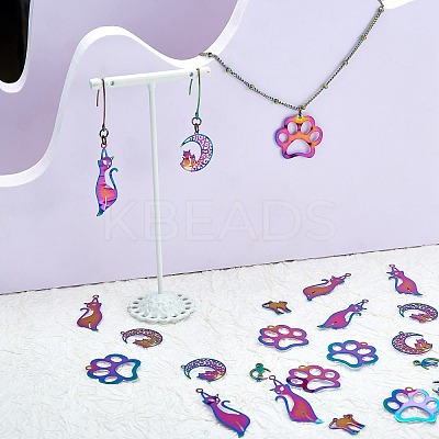 40Pcs 5 Style Ion Plating(IP) 201 Stainless Steel Pendants STAS-SZ0002-68-1