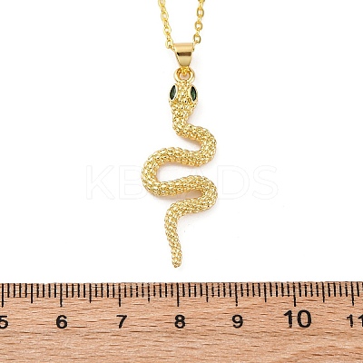 Brass Micro Pave Green Cubic Zirconia Snake Pendant Necklaces NJEW-S438-02E-G-1